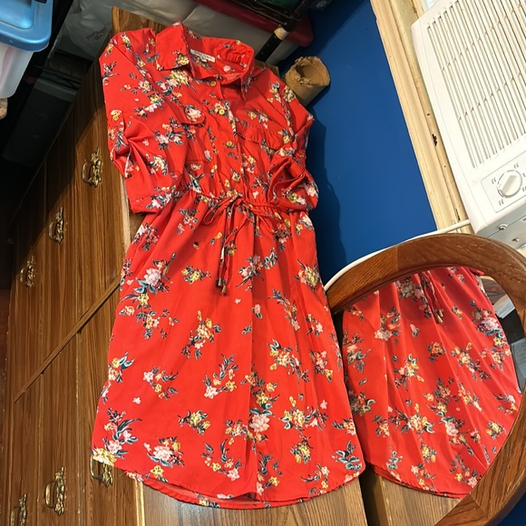 Speed Limit M P H Red Floral Mini Dress Button 3/4 Short Sleeves Elastic Waist S - Picture 11 of 16